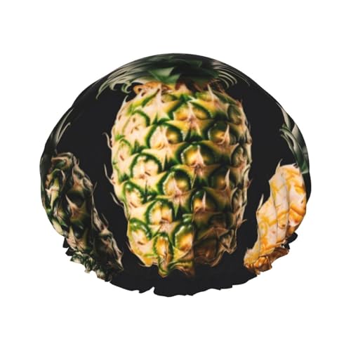 Ananas-bedruckte Duschhaube für Frauen, doppellagig, wasserdicht, Badehut, wiederverwendbare Badekappen, elastischer Haarschutz, Damen, Spa, Salon, Baden, Duschhut von RLDOBOFE