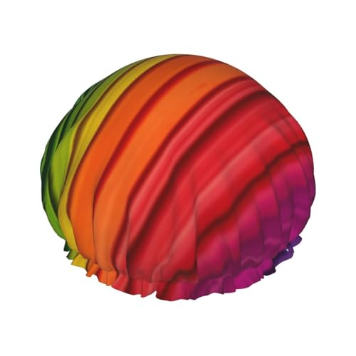 Duschhaube für Damen, Regenbogenfarben, gestreift, doppellagig, wasserdicht, wiederverwendbar, elastisch, Haarschutz, für Spa, Salon, Duschhut von RLDOBOFE