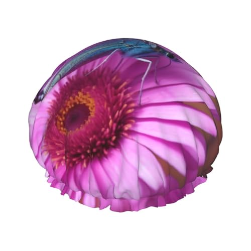 Duschhaube für Damen, doppelschichtig, wasserdicht, wiederverwendbar, elastisch, Haarschutz, für Spa, Salon, Duschhut, rosa Blume, Lila von RLDOBOFE