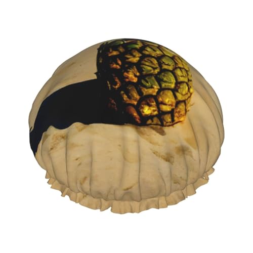 Duschhaube mit Ananas-Motiv, doppelschichtig, wasserdicht, wiederverwendbar, elastisch, Haarschutz, Damen, Spa, Salon, Duschhut von RLDOBOFE