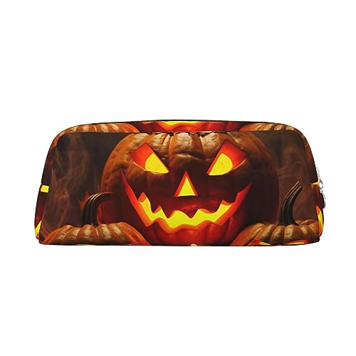 RLDOBOFE Federmäppchen mit Kerzenlicht, Halloween-Kürbisse, wasserdicht, mit Reißverschluss, Leder-Federbox, Kosmetiktasche für Büro, Urlaub, Geschenk, gold, Einheitsgröße von RLDOBOFE