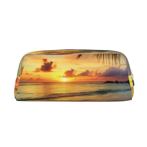 RLDOBOFE Federmäppchen mit Sonnenuntergang am Strand, wasserdicht, Reißverschluss, Federmäppchen, Kosmetiktasche für Büro-Bleistifte, gold, Einheitsgröße von RLDOBOFE