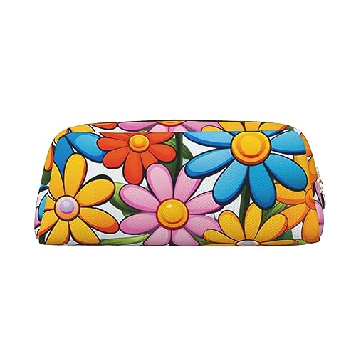 RLDOBOFE Federmäppchen mit niedlichem Cartoon-Blumenmotiv, wasserdicht, mit Reißverschluss, Leder-Stiftebox, Kosmetiktasche für Büro, Urlaub, Geschenk, gold, Einheitsgröße von RLDOBOFE