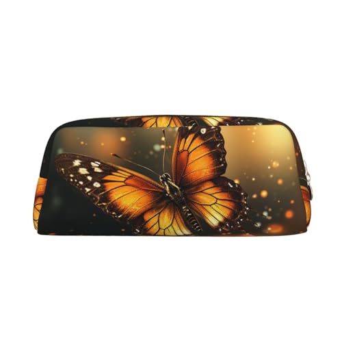 RLDOBOFE Federmäppchen mit orangefarbenem Schmetterlings-Aufdruck, wasserdicht, mit Reißverschluss, Leder-Federbox, Kosmetiktasche für Büro-Bleistifte, gold, Einheitsgröße von RLDOBOFE