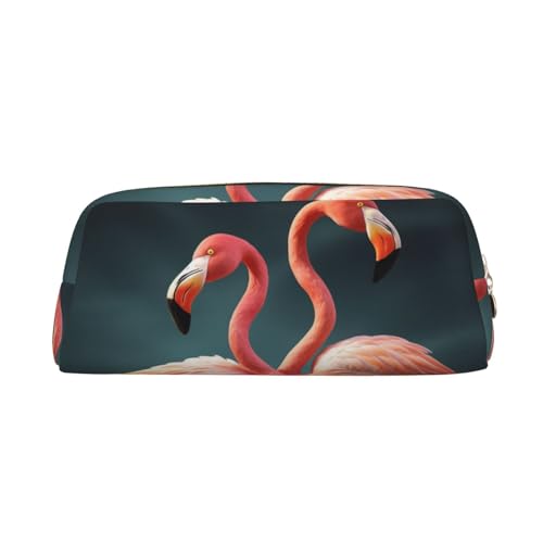 RLDOBOFE Federmäppchen mit zwei Flamingo-Aufdruck, wasserdicht, mit Reißverschluss, Leder-Federbox, Kosmetiktasche für Büro-Bleistifte, gold, Einheitsgröße von RLDOBOFE