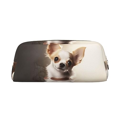 RLDOBOFE Niedliche Chihuahua-Reisetasche, wasserdicht, mit Reißverschluss, Leder, Stiftebox, Kosmetiktasche für Büro, Reisen, gold, Einheitsgröße, Für Reisen von RLDOBOFE