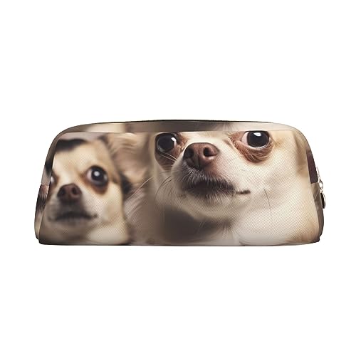 RLDOBOFE Niedliche Chihuahua-Reisetasche, wasserdicht, mit Reißverschluss, Leder, Stiftebox, Kosmetiktasche für Büro, Reisen, gold, Einheitsgröße von RLDOBOFE