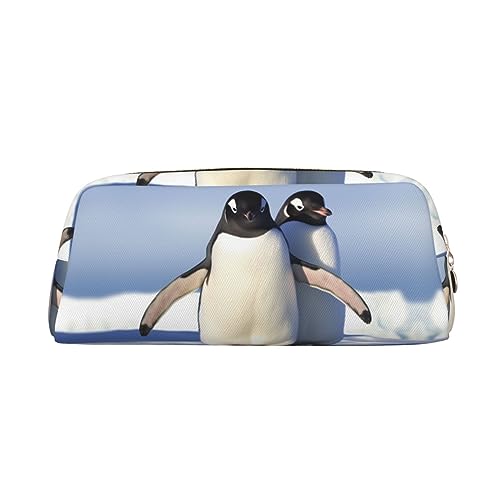 RLDOBOFE Niedliche Pinguin-Reisetasche, wasserdicht, mit Reißverschluss, Leder, Stiftebox, Kosmetiktasche für Büro, Reisen, gold, Einheitsgröße von RLDOBOFE