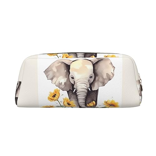 RLDOBOFE Reisetasche mit Elefant und Sonnenblume, wasserdicht, mit Reißverschluss, Leder, Stiftebox, Kosmetiktasche für Büro, Reisen, gold, Einheitsgröße von RLDOBOFE