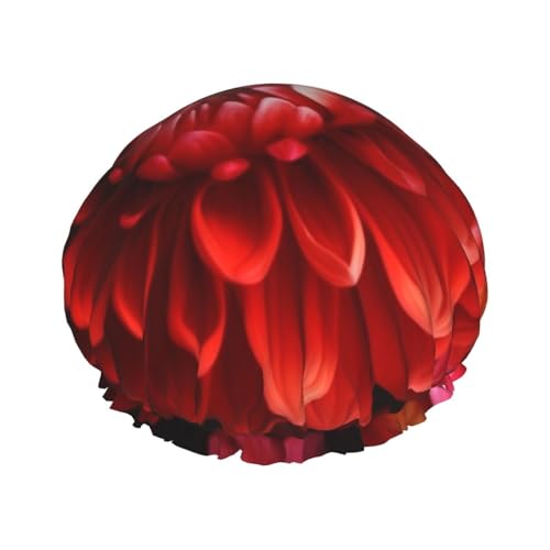 Rote schöne Blumen-bedruckte Duschhaube für Frauen, doppellagig, wasserdicht, Badehut, wiederverwendbar, elastischer Haarschutz, Damen, Spa, Salon, Baden, Duschhut von RLDOBOFE