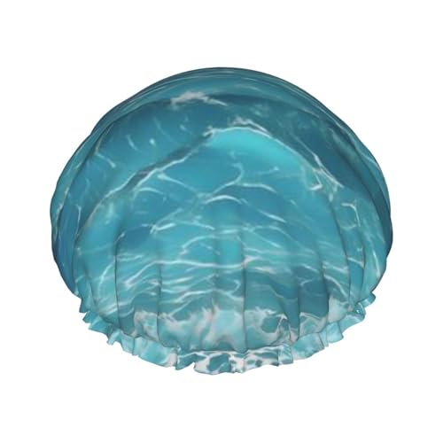 The Deep Ocean bedruckte Duschhaube für Frauen, doppellagig, wasserdicht, Badehut, wiederverwendbar, elastischer Haarschutz, Damen, Spa, Salon, Baden, Duschhut von RLDOBOFE