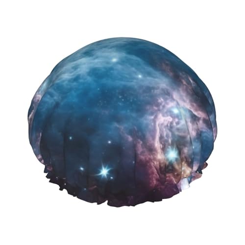 Universe Galaxy Space bedruckte Duschhaube für Frauen, doppellagig, wasserdicht, Badehut, wiederverwendbare Badekappen, elastischer Haarschutz, Damen, Spa, Salon, Baden, Duschhut von RLDOBOFE