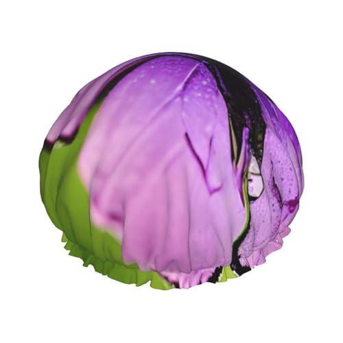 Violette Schmetterlings-bedruckte Duschhaube für Frauen, doppellagig, wasserdicht, Badehut, wiederverwendbare Badekappen, elastischer Haarschutz, Damen, Spa, Salon, Baden, Duschhut von RLDOBOFE