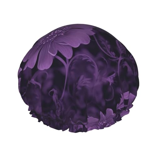 Violette bedruckte Duschhaube für Frauen, doppellagig, wasserdicht, Badehut, wiederverwendbare Badekappen, elastischer Haarschutz, Damen, Spa, Salon, Baden, Duschhut von RLDOBOFE