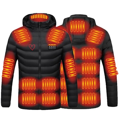 Beheizte Jacke für Herren Damen Warm Heizjacke mit 21 Heizzonen Elektrisch Beheizbare Jacke Wasserdicht Winddicht Daunenjacke Heizweste Winterjacke Beheizbare Kleidung Pufferjacke zum Skifahren von RLEHJN