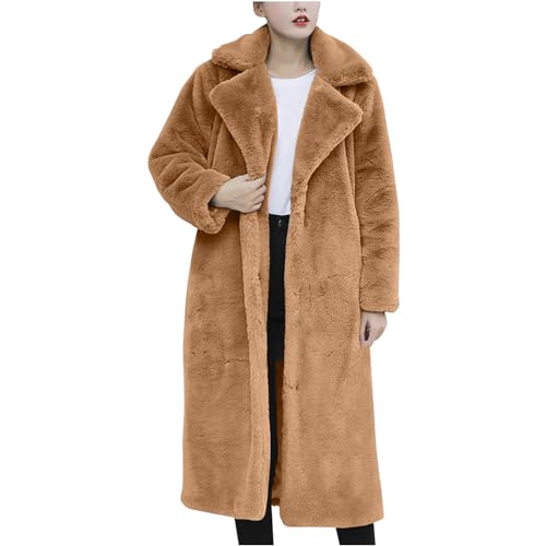 Damen Winterjacke Lang Pelzmantel Fellmantel Warm Kunstpelz Pelzjacke Frauen Elegant Winter Einfarbig Winterparka mit Taschen Plüschjacke Faux Fur Thermo Dicke Outwear Kunstpelzjacke Winterjacke von RLEHJN