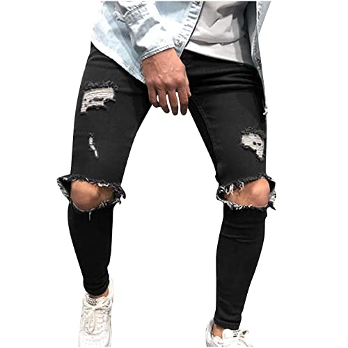 Herren Distressed Jeanshose Ripped Ausgefranste Slim Fit Jeans Skinny Stretch Hose Casual Männer Jeanshosen Denim Pants Super Qualität Verschleißfest Keine Verformung von RLEHJN