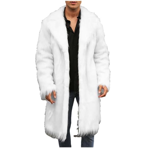 Herren Pelzmantel Kunstpelz Mantel Lang Kunst Felljacke Pelzkragen Wind Coat Winterjacke Faux Pelz Fur Warm Mantel Pelzjacke Langarm Revers Faux Pelz Jacke Cardigan Winterjacke Männer Parka von RLEHJN