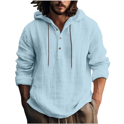 Hoodie Leinenhemd Herren Langarm Dünn Atmungsaktiv Leinen Langarmshirt Sweatshirt mit Kapuze Sommer Hemd Baumwolle Frühling Freizeithemd Leicht Casual Shirt Angebote des Tages Heute Blitzangebote von RLEHJN