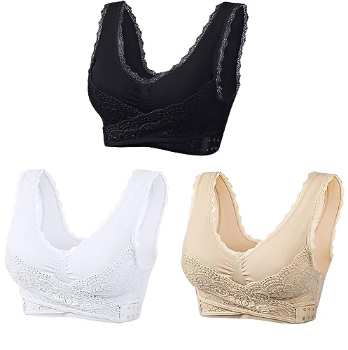 RLEHJN Comfy Corset Bra Front Cross Side Buckle Lace Bras Bustiers BH Damen Bralette Damen Spitze Bustier BH Frauen Yoga Bralette Lace BH Bra Für Ohne Bügel Atmungsaktiv Bra Damen BH von RLEHJN