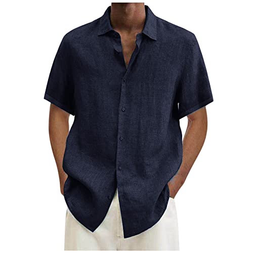 RLEHJN Hemd Herren Leinenhemd Kurzarm Freizeithemd Trendy Leichtes Umlegekragen Sommer Einfarbig Business Hemd Comfort fit Oberhemden Slim fit Männer Kurzarm Freizeit Sommer Kurzarmhemd Strandhemd von RLEHJN