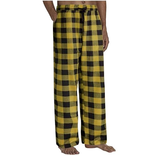 RLEHJN Herren Pyjamahose Regular Fit Schlafanzughose Lang Karierte Pyjamahose Schlafhose Pyjamaunterteil Freizeithose Loungehose Für Männer von RLEHJN