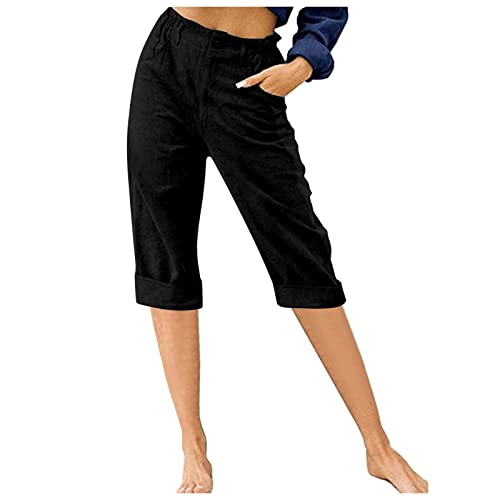 RLEHJN Leinenhose Damen Sommer 3/4 Sporthose Damen Mit Taschen Freizeithose Damen Baumwolle Hose Straight Leg Damen Baggy Sweatpants Yogahose Trainingshose Damen Angebote des Tages Heute von RLEHJN