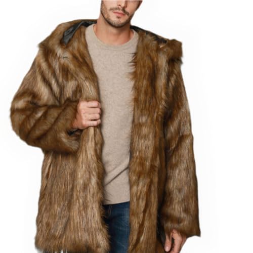 RLEHJN Pelzmantel Herren Lang Kunst Pelzjacke Felljacke Winterjacke Parka Mantel Kunstpelz Lange Jacke Faux Fur Trenchcoat Wärmejacke von RLEHJN