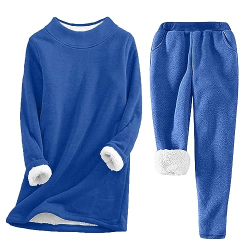 RLEHJN Schlafanzug Damen Lang Fleece Pyjama Set Unisex Warme Hausanzug Kuschelig Warm Winter Teddy-Fleece Nachtwäsche Set Flanell Langarm Sweatshirts Pyjama Polar Fleece Hausanzug PjS Für Frauen von RLEHJN