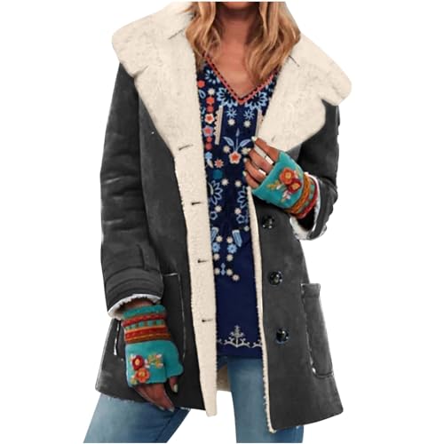 RLEHJN Wintermantel Damen Lang Vintage Fellmantel Gefüttert Winterjacke Damen Winter Warm Kapuzenjacke Zipper Hoodie Jacke Mantel Elegant Baumwolle Winterparka übergangsjacke von RLEHJN