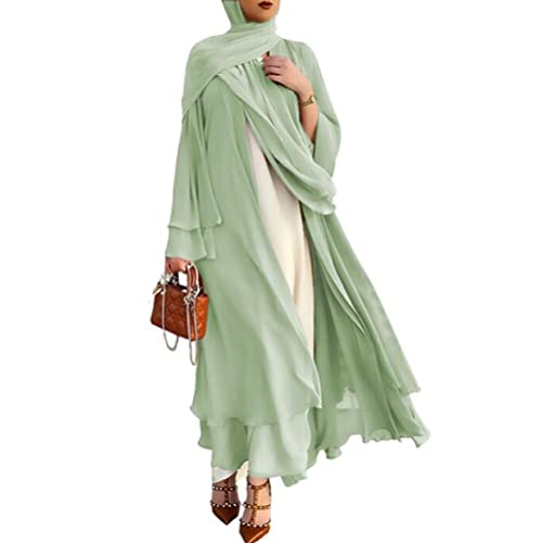 Abaya Dubai Türkei Muslim Chiffon Open Fashion Kleid Kaftan Islam Kleidung Afrikanische Maxikleider für Frauen mit Gürtel und Hijab von RLLJS