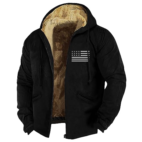 Herren Jacke Übergangsjacke Flanell Jacke Herren Steppjacke Herren Winter Usa Flagge Druck Gefütterte Jacke Mit Reißverschluss Fleece Futter Sweatjacke Mit Kapuze Kapuzenjacke Herren (Schwarz, Xl) von RMBLYfeiye