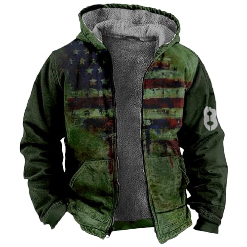 Herren Winterjacke Sweatjacke Herren Mit Kapuze Winter Jacket Herren Revers Usa Flaggendruck Fleecejacke Fleece Futter Thermo Winterjacke Mit Reißverschluss Arbeitsjacke Herren (Mehrfarbig, 3Xl) von RMBLYfeiye