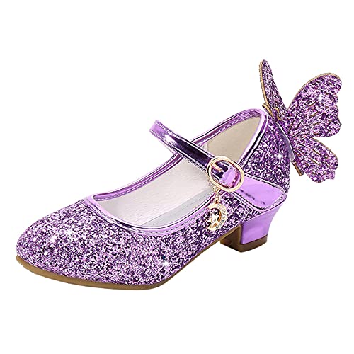 Kinder Mädchen Schmetterling Schuhe mit Absatz High Heel Kristall Schuhe Partei Glitzer Pailletten Prinzessin Sandalen Festliche Schuhe Karneval Fasching Kostüm Zubehör von RMBLYfeiye