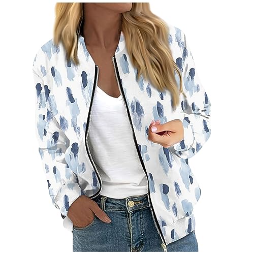 RMBLYfeiye Bomberjacke Damen Blumen Bedruckt Leichte Übergangsjacke Mit Reißverschluss Elegant Sweatjacke Mit Taschen Zip Up Softshelljacke Herbst Mantel Cooljacken Für Frauen Streetwear von RMBLYfeiye