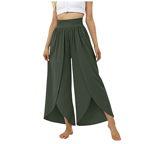 RMBLYfeiye Palazzo Hose Damen Paperbag Waist Einfarbiges Unregelmäßiger Saum Haremshose Elastische Taille Bauchweg Hose Stretch Plissee Hose 3/4 Hose Reha Hose Paperbag Hosen von RMBLYfeiye