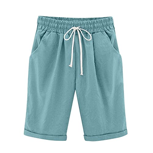 RMBLYfeiye Sommer Kleidung Für Damen,Einfarbiges Tunnelzug Sommer Shorts Mit Taschen Elastische Taille Kurze Hose High Waist Bermuda Shorts Basic Strandshorts Locker Laufshorts Freizeit Shorts von RMBLYfeiye