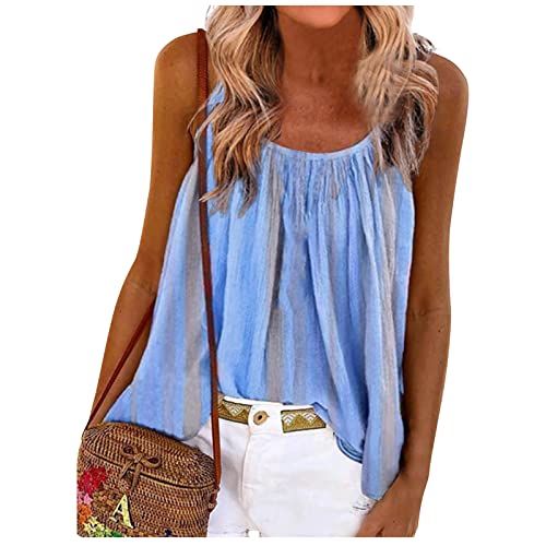 RMBLYfeiye Sommer Tunika Tops Damen Rundhals Blumen Bedruckt Spaghetti Tank Top Plissiertes Locker Blusen Ärmellos Sexy Rückenfrei Party Tops Retro Boho Tops Elegant Oberteile von RMBLYfeiye