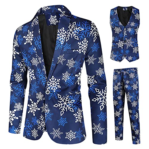 RMBLYfeiye Weihnachtsanzüge Herren Set 3 Teilig Slim Fit Verschiedene Drucke Festlich Weihnachten Sakko Blazer Partyanzug Anzugjacke + Anzughose + Weste Set von RMBLYfeiye