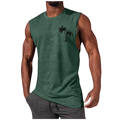 T Shirt Herren Weiß Hawaii Tshirt Herren Weißes Shirt Rundhals Palm Druck Funktionsshirt Ärmellos Bodybuilding Tank Top Regular Fit Muskelshirts Fitness Trägershirt Basic Gym Top Poloshirt Grün 3XL von RMBLYfeiye