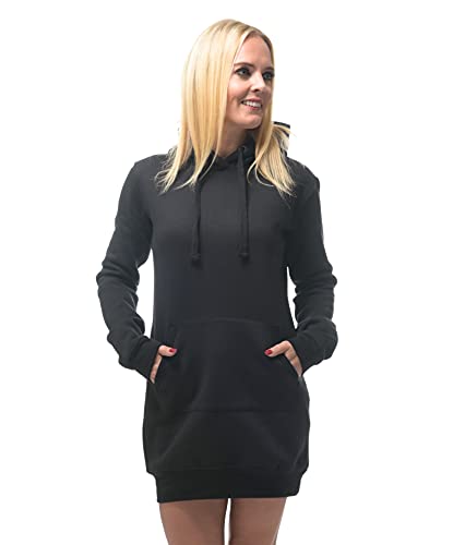 ROCK-IT Apparel® Damen Hoodie Sweatkleid mit Kapuze - Hoodie Kleid - Kapuzenpullover Zipper - Kapuzenjacke - Sweater Größe XS-XXL - Schwarz - hochwertig und sehr Soft S von ROCK-IT Apparel