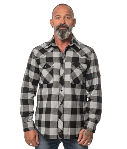 ROCK-IT Apparel® Flanellhemd Herren Langarm Holzfällerhemd Karohemd Premium Freizeithemd Shirt kariert Größen S-5XL Made in Europe Schwarz/Grau S von ROCK-IT Apparel