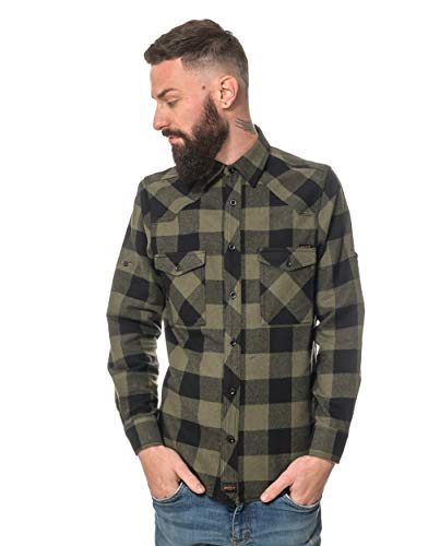 ROCK-IT Apparel® Flanellhemd Herren Langarm Holzfällerhemd Karohemd Premium Freizeithemd Shirt kariert Größen S-5XL Made in Europe Schwarz/Olive XL von ROCK-IT Apparel