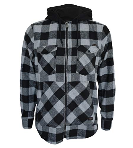 ROCK-IT Apparel® Herren Flanellhemd mit Kapuze Langarm Holzfällerhemd Karohemd Premium Freizeithemd Shirt kariert Größen S-5XL Made in Europe Grau/Schwarz 3XL von ROCK-IT Apparel