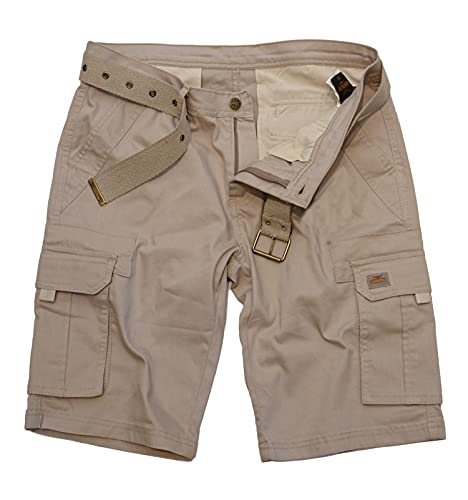 ROCK-IT Apparel Herren Cargoshorts mit Gürtel Vintage Bermuda Short mit 6 Taschen zum verschließen Männer Kurze Sommer Hose - Größen S-5XL - Khaki 4XL von ROCK-IT Apparel