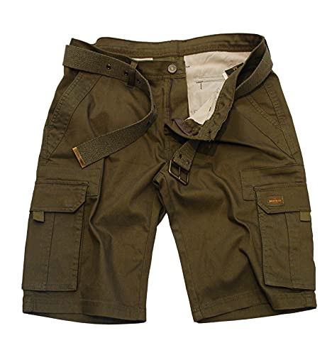 ROCK-IT Apparel Herren Cargoshorts mit Gürtel Vintage Bermuda Short mit 6 Taschen zum verschließen Männer Kurze Sommer Hose - Größen S-5XL - Olive Grün 5XL von ROCK-IT Apparel