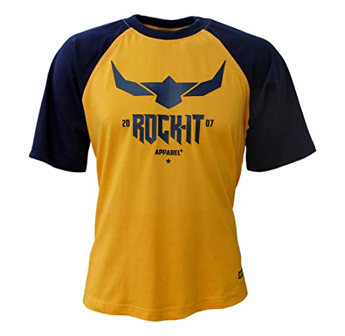 ROCK-IT Apparel Herren T-Shirt Cooles Logo Raglan Kurzarm T-Shirt Rundhals Premium Qualität 100% Baumwolle mit Logo Print Größen S-5XL Farbe Gelb Navy XL von ROCK-IT Apparel