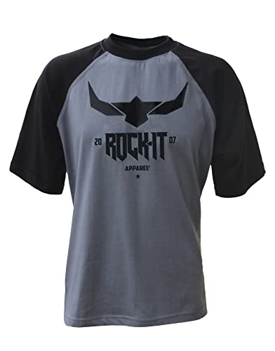 ROCK-IT Apparel Herren T-Shirt Cooles Logo Raglan Kurzarm T-Shirt Rundhals Premium Qualität 100% Baumwolle mit Logo Print Größen S-5XL Farbe Grau Schwarz 5XL von ROCK-IT Apparel