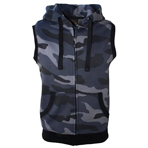 ROCK-IT Apparel Zipped Hoodie ärmellos für Herren Sleeveless Fitness Kapuzenpullover Männer Sweater Trainingsweste Sweatshirt Tank Top S-4XL Farbe Camouflage Grau/Schwarz 4XL von ROCK-IT Apparel