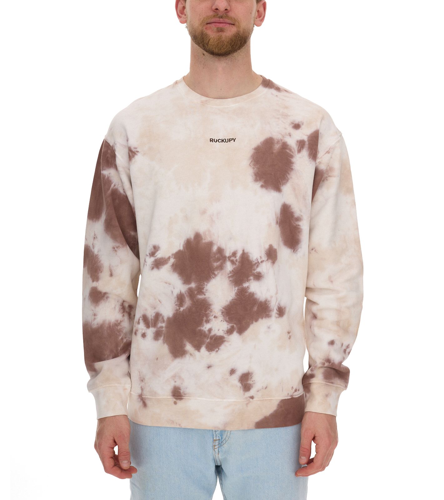 ROCKUPY Herren Sweatshirt Baumwoll-Pullover mit Logo-Stickerei im batik Look Rundhals-Pulli UNI-400200 Creme-Braun ROCKUPY Herren Sweatshirt Baumwoll-Pullover mit Logo-Stickerei im batik Look Rundhals-Pulli UNI-400200 Creme-Braun von ROCKUPY